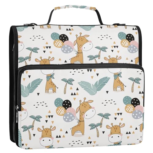 OWFKAY Ringbuch-Tasche mit 3 Ringen, mit Reißverschluss, niedlicher Cartoon-Giraffe, Tier, Organizer mit Schultergurt und Griff OWFKAY Ringbuch-Tasche mit 3 Ringen, mit Reißverschluss, niedlicher Cartoon-Giraffe, Tier, Organizer mit Schultergurt und Griff von OWFKAY