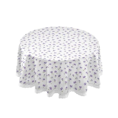 OWFKAY Runde Tischdecke, 150 cm Durchmesser, runde Tischdecke aus waschbarem Polyester, Esstischabdeckung für Café, Restaurant, Buffet, Tischdekoration, Blumenmuster, Violett OWFKAY Runde Tischdecke, 150 cm Durchmesser, runde Tischdecke aus waschbarem Polyester, Esstischabdeckung für Café, Restaurant, Buffet, Tischdekoration, Blumenmuster, Violett von OWFKAY