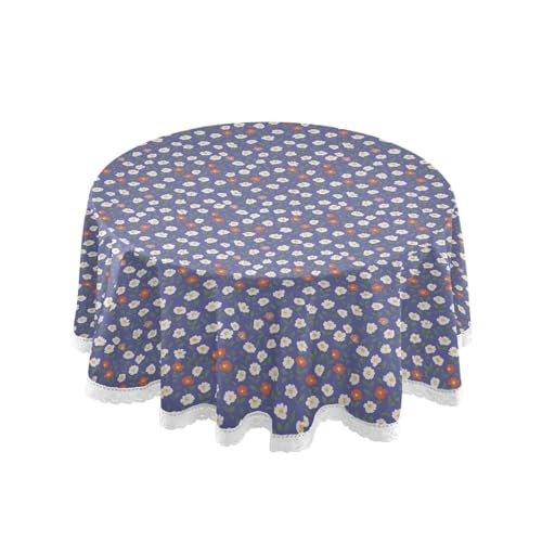 OWFKAY Runde Tischdecke, 150 cm Durchmesser, runde Tischdecke aus waschbarem Polyester, Esstischabdeckung für Café, Restaurant, Buffet, Tischdekoration, Blumenmuster OWFKAY Runde Tischdecke, 150 cm Durchmesser, runde Tischdecke aus waschbarem Polyester, Esstischabdeckung für Café, Restaurant, Buffet, Tischdekoration, Blumenmuster von OWFKAY