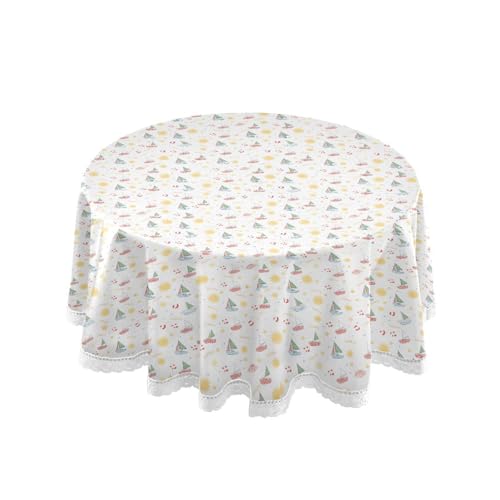 OWFKAY Runde Tischdecke, 150 cm Durchmesser, runde Tischdecke aus waschbarem Polyester, Esstischabdeckung für Café, Restaurant, Buffet, Tischdekoration, Boot OWFKAY Runde Tischdecke, 150 cm Durchmesser, runde Tischdecke aus waschbarem Polyester, Esstischabdeckung für Café, Restaurant, Buffet, Tischdekoration, Boot von OWFKAY