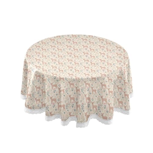 OWFKAY Runde Tischdecke, 150 cm Durchmesser, runde Tischdecke aus waschbarem Polyester, Esstischabdeckung für Café, Restaurant, Buffet, Tischdekoration, Hirschmuster OWFKAY Runde Tischdecke, 150 cm Durchmesser, runde Tischdecke aus waschbarem Polyester, Esstischabdeckung für Café, Restaurant, Buffet, Tischdekoration, Hirschmuster von OWFKAY