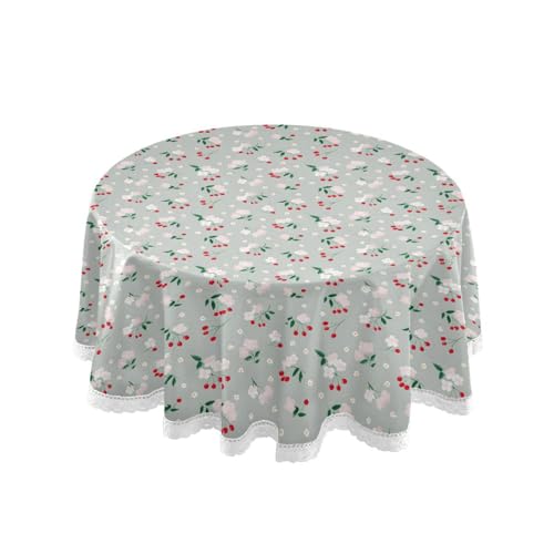 OWFKAY Runde Tischdecke, 150 cm Durchmesser, runde Tischdecke aus waschbarem Polyester, Esstischabdeckung für Café, Restaurant, Buffet, Tischdekoration, Kirschblumenmuster OWFKAY Runde Tischdecke, 150 cm Durchmesser, runde Tischdecke aus waschbarem Polyester, Esstischabdeckung für Café, Restaurant, Buffet, Tischdekoration, Kirschblumenmuster von OWFKAY