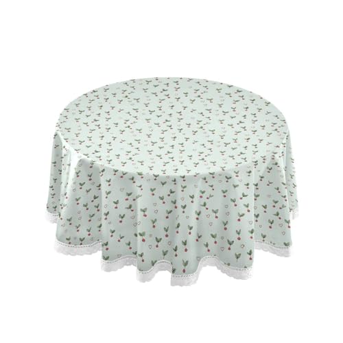 OWFKAY Runde Tischdecke, 150 cm Durchmesser, runde Tischdecke aus waschbarem Polyester, Esstischabdeckung für Café, Restaurant, Buffet, Tischdekoration, Kirschherzblattmuster OWFKAY Runde Tischdecke, 150 cm Durchmesser, runde Tischdecke aus waschbarem Polyester, Esstischabdeckung für Café, Restaurant, Buffet, Tischdekoration, Kirschherzblattmuster von OWFKAY