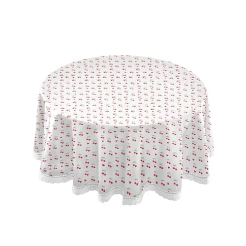 OWFKAY Runde Tischdecke, 150 cm Durchmesser, runde Tischdecke aus waschbarem Polyester, Esstischabdeckung für Café, Restaurant, Buffet, Tischdekoration, Kirschherzmuster OWFKAY Runde Tischdecke, 150 cm Durchmesser, runde Tischdecke aus waschbarem Polyester, Esstischabdeckung für Café, Restaurant, Buffet, Tischdekoration, Kirschherzmuster von OWFKAY