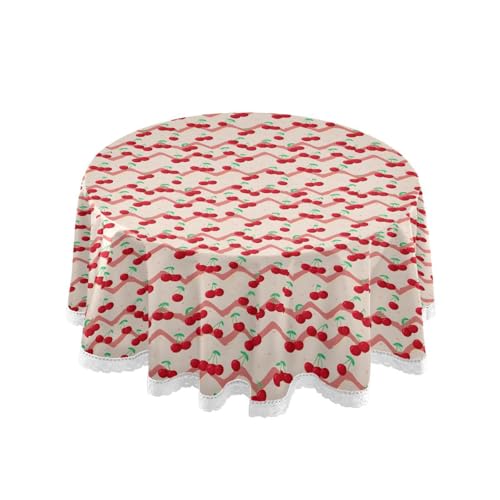 OWFKAY Runde Tischdecke, 150 cm Durchmesser, runde Tischdecke aus waschbarem Polyester, Esstischabdeckung für Café, Restaurant, Buffet, Tischdekoration, Kirschmuster OWFKAY Runde Tischdecke, 150 cm Durchmesser, runde Tischdecke aus waschbarem Polyester, Esstischabdeckung für Café, Restaurant, Buffet, Tischdekoration, Kirschmuster von OWFKAY
