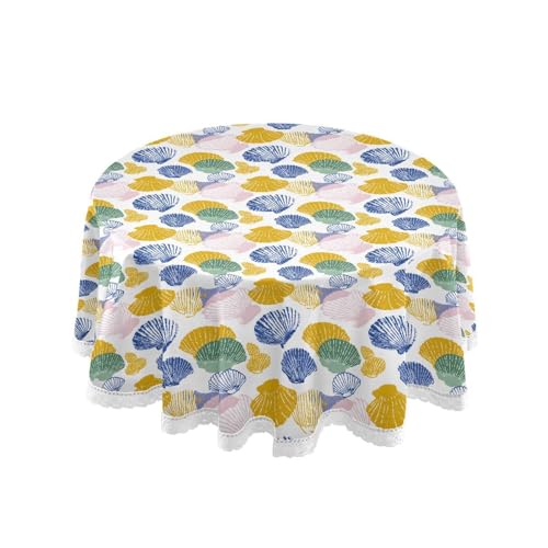 OWFKAY Runde Tischdecke, 150 cm Durchmesser, runde Tischdecke aus waschbarem Polyester, Esstischabdeckung für Café, Restaurant, Buffet, Tischdekoration, Muschelmuster OWFKAY Runde Tischdecke, 150 cm Durchmesser, runde Tischdecke aus waschbarem Polyester, Esstischabdeckung für Café, Restaurant, Buffet, Tischdekoration, Muschelmuster von OWFKAY