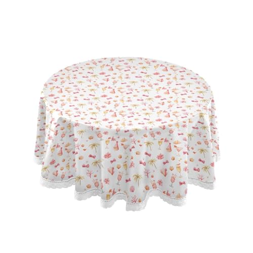 OWFKAY Runde Tischdecke, 150 cm Durchmesser, runde Tischdecke aus waschbarem Polyester, Esstischabdeckung für Café, Restaurant, Buffet, Tischdekoration, Palmen, Korallenmuster OWFKAY Runde Tischdecke, 150 cm Durchmesser, runde Tischdecke aus waschbarem Polyester, Esstischabdeckung für Café, Restaurant, Buffet, Tischdekoration, Palmen, Korallenmuster von OWFKAY