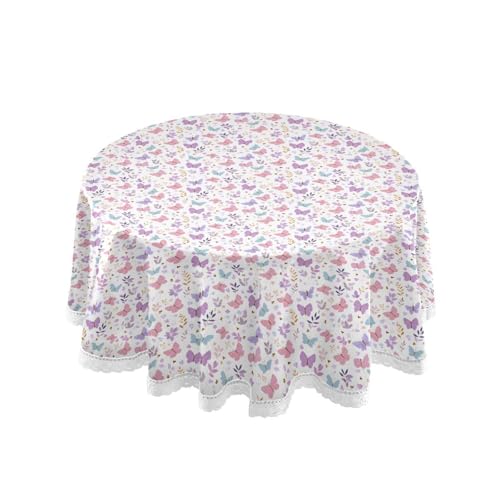 OWFKAY Runde Tischdecke, 150 cm Durchmesser, runde Tischdecke aus waschbarem Polyester, Esstischabdeckung für Café, Restaurant, Buffet, Tischdekoration, Schmetterlinge, Blumen, Blattmuster OWFKAY Runde Tischdecke, 150 cm Durchmesser, runde Tischdecke aus waschbarem Polyester, Esstischabdeckung für Café, Restaurant, Buffet, Tischdekoration, Schmetterlinge, Blumen, Blattmuster von OWFKAY