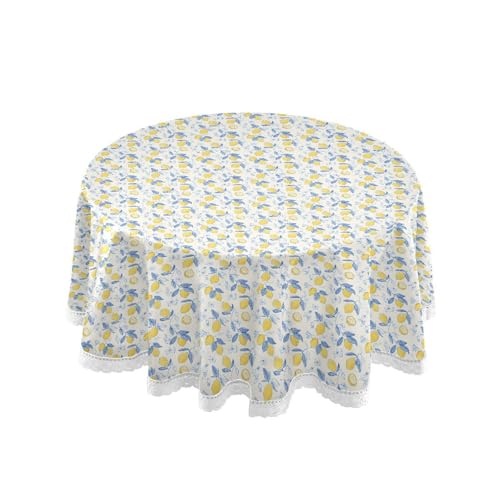 OWFKAY Runde Tischdecke, 150 cm Durchmesser, runde Tischdecke aus waschbarem Polyester, Esstischabdeckung für Café, Restaurant, Buffet, Tischdekoration, Zitronenmuster OWFKAY Runde Tischdecke, 150 cm Durchmesser, runde Tischdecke aus waschbarem Polyester, Esstischabdeckung für Café, Restaurant, Buffet, Tischdekoration, Zitronenmuster von OWFKAY