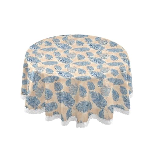OWFKAY Runde Tischdecke, 150 cm Durchmesser, runde Tischdecke aus waschbarem Polyester, Esstischabdeckung für Café, Restaurant, Buffet, Tischdekoration, blaues Palmblättermuster OWFKAY Runde Tischdecke, 150 cm Durchmesser, runde Tischdecke aus waschbarem Polyester, Esstischabdeckung für Café, Restaurant, Buffet, Tischdekoration, blaues Palmblättermuster von OWFKAY