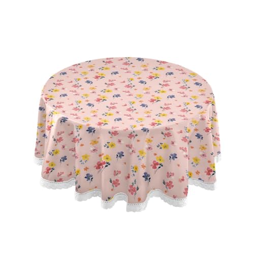 OWFKAY Runde Tischdecke, 150 cm Durchmesser, runde Tischdecke aus waschbarem Polyester, Esstischabdeckung für Café, Restaurant, Buffet, Tischdekoration, buntes Blumenmuster OWFKAY Runde Tischdecke, 150 cm Durchmesser, runde Tischdecke aus waschbarem Polyester, Esstischabdeckung für Café, Restaurant, Buffet, Tischdekoration, buntes Blumenmuster von OWFKAY