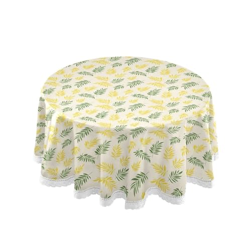 OWFKAY Runde Tischdecke, 150 cm Durchmesser, runde Tischdecke aus waschbarem Polyester, Esstischabdeckung für Café, Restaurant, Buffet, Tischdekoration, gelb-grünes Palmblatt-Muster OWFKAY Runde Tischdecke, 150 cm Durchmesser, runde Tischdecke aus waschbarem Polyester, Esstischabdeckung für Café, Restaurant, Buffet, Tischdekoration, gelb-grünes Palmblatt-Muster von OWFKAY