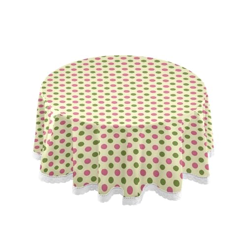 OWFKAY Runde Tischdecke, 150 cm Durchmesser, runde Tischdecke aus waschbarem Polyester, Esstischabdeckung für Café, Restaurant, Buffet, Tischdekoration, gelber Hintergrund, rosa und grünes OWFKAY Runde Tischdecke, 150 cm Durchmesser, runde Tischdecke aus waschbarem Polyester, Esstischabdeckung für Café, Restaurant, Buffet, Tischdekoration, gelber Hintergrund, rosa und grünes von OWFKAY