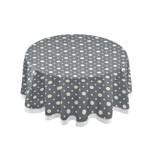 OWFKAY Runde Tischdecke, 150 cm Durchmesser, runde Tischdecke aus waschbarem Polyester, Esstischabdeckung für Café, Restaurant, Buffet, Tischdekoration, grauer Hintergrund, cremefarbenes Punktemuster OWFKAY Runde Tischdecke, 150 cm Durchmesser, runde Tischdecke aus waschbarem Polyester, Esstischabdeckung für Café, Restaurant, Buffet, Tischdekoration, grauer Hintergrund, cremefarbenes Punktemuster von OWFKAY