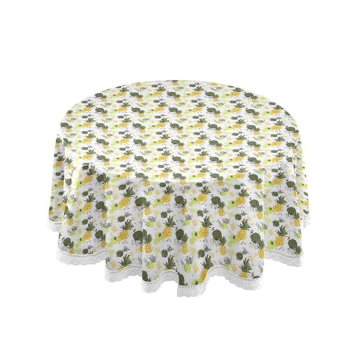 OWFKAY Runde Tischdecke, 150 cm Durchmesser, runde Tischdecke aus waschbarem Polyester, Esstischabdeckung für Café, Restaurant, Buffet, Tischdekoration, handgezeichnetes Ananas-Muster OWFKAY Runde Tischdecke, 150 cm Durchmesser, runde Tischdecke aus waschbarem Polyester, Esstischabdeckung für Café, Restaurant, Buffet, Tischdekoration, handgezeichnetes Ananas-Muster von OWFKAY
