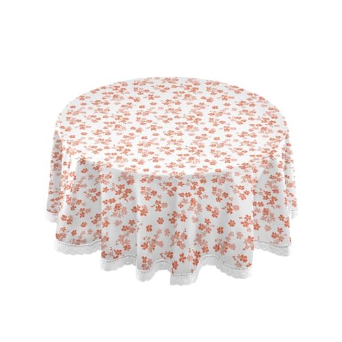 OWFKAY Runde Tischdecke, 150 cm Durchmesser, runde Tischdecke aus waschbarem Polyester, Esstischabdeckung für Café, Restaurant, Buffet, Tischdekoration, kleines Blumenblüten-Korallenmuster OWFKAY Runde Tischdecke, 150 cm Durchmesser, runde Tischdecke aus waschbarem Polyester, Esstischabdeckung für Café, Restaurant, Buffet, Tischdekoration, kleines Blumenblüten-Korallenmuster von OWFKAY