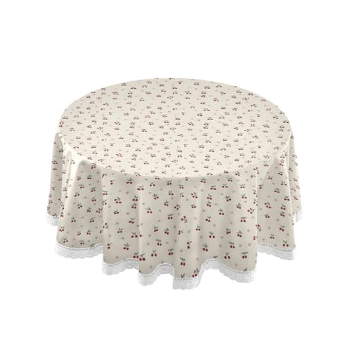 OWFKAY Runde Tischdecke, 150 cm Durchmesser, runde Tischdecke aus waschbarem Polyester, Esstischabdeckung für Café, Restaurant, Buffet, Tischdekoration, niedliches Kirschblumenmuster OWFKAY Runde Tischdecke, 150 cm Durchmesser, runde Tischdecke aus waschbarem Polyester, Esstischabdeckung für Café, Restaurant, Buffet, Tischdekoration, niedliches Kirschblumenmuster von OWFKAY