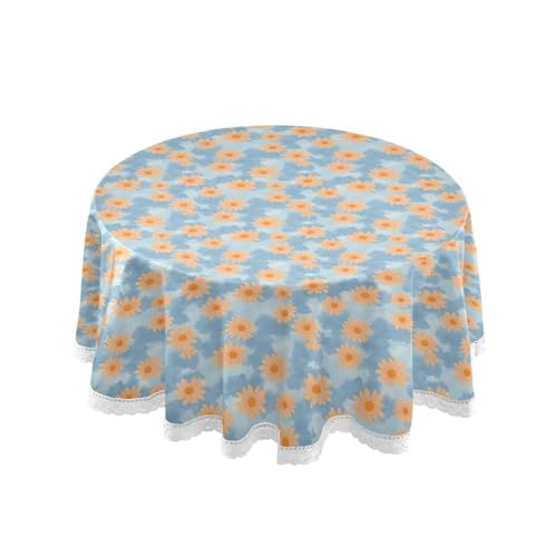 OWFKAY Runde Tischdecke, 150 cm Durchmesser, runde Tischdecke aus waschbarem Polyester, Esstischabdeckung für Café, Restaurant, Buffet, Tischdekoration, orangefarbenes Gänseblümchenmuster OWFKAY Runde Tischdecke, 150 cm Durchmesser, runde Tischdecke aus waschbarem Polyester, Esstischabdeckung für Café, Restaurant, Buffet, Tischdekoration, orangefarbenes Gänseblümchenmuster von OWFKAY