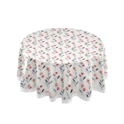 OWFKAY Runde Tischdecke, 150 cm Durchmesser, runde Tischdecke aus waschbarem Polyester, Esstischabdeckung für Café, Restaurant, Buffet, Tischdekoration, rosa Blumenmuster OWFKAY Runde Tischdecke, 150 cm Durchmesser, runde Tischdecke aus waschbarem Polyester, Esstischabdeckung für Café, Restaurant, Buffet, Tischdekoration, rosa Blumenmuster von OWFKAY