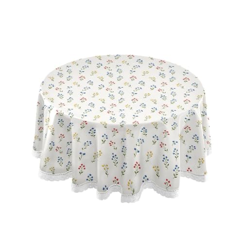 OWFKAY Runde Tischdecke, 150 cm Durchmesser, runde Tischdecke aus waschbarem Polyester, Esstischabdeckung für Café, Restaurant, Buffet, Tischdekoration, rot-blaues Blumenmuster OWFKAY Runde Tischdecke, 150 cm Durchmesser, runde Tischdecke aus waschbarem Polyester, Esstischabdeckung für Café, Restaurant, Buffet, Tischdekoration, rot-blaues Blumenmuster von OWFKAY