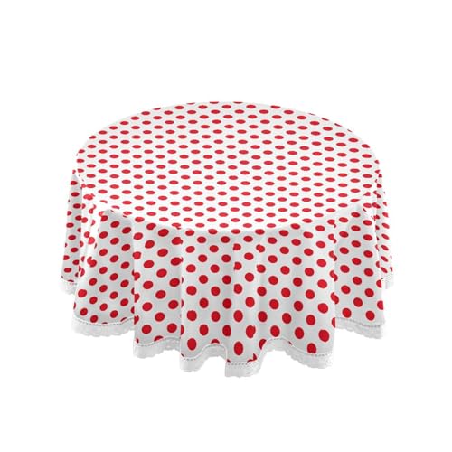 OWFKAY Runde Tischdecke, 150 cm Durchmesser, runde Tischdecke aus waschbarem Polyester, Esstischabdeckung für Café, Restaurant, Buffet, Tischdekoration, weißer Hintergrund, rotes Punktemuster OWFKAY Runde Tischdecke, 150 cm Durchmesser, runde Tischdecke aus waschbarem Polyester, Esstischabdeckung für Café, Restaurant, Buffet, Tischdekoration, weißer Hintergrund, rotes Punktemuster von OWFKAY