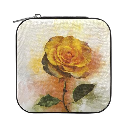 OWFKAY Schmuckschatulle für Damen, PU-Leder, Schmuckhalter, kleiner Schmuck-Organizer für Mädchen, Ehefrau, Mutter, Aquarell, lebendige gelbe Rose OWFKAY Schmuckschatulle für Damen, PU-Leder, Schmuckhalter, kleiner Schmuck-Organizer für Mädchen, Ehefrau, Mutter, Aquarell, lebendige gelbe Rose von OWFKAY