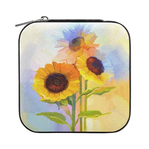OWFKAY Schmuckschatulle für Damen, PU-Leder, Schmuckhalter, kleiner Schmuck-Organizer für Mädchen, Ehefrau, Mutter, gelbe Sonnenblumenmalerei OWFKAY Schmuckschatulle für Damen, PU-Leder, Schmuckhalter, kleiner Schmuck-Organizer für Mädchen, Ehefrau, Mutter, gelbe Sonnenblumenmalerei von OWFKAY
