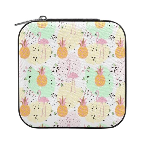 OWFKAY Schmuckschatulle für Damen, PU-Leder, Schmuckhalter, kleiner Schmuck-Organizer für Mädchen, Ehefrau, Mutter, rosa Flamingos und tropische Früchte, gelbe Ananas OWFKAY Schmuckschatulle für Damen, PU-Leder, Schmuckhalter, kleiner Schmuck-Organizer für Mädchen, Ehefrau, Mutter, rosa Flamingos und tropische Früchte, gelbe Ananas von OWFKAY