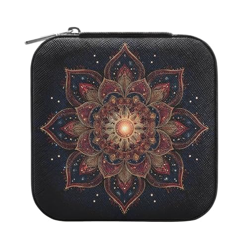 OWFKAY Schmuckschatulle für Damen, PU-Leder, Schmuckhalter, kleiner Schmuck-Organizer für Mädchen, Ehefrau, Mutter, schwarz, gold, rot, Mandala OWFKAY Schmuckschatulle für Damen, PU-Leder, Schmuckhalter, kleiner Schmuck-Organizer für Mädchen, Ehefrau, Mutter, schwarz, gold, rot, Mandala von OWFKAY