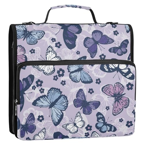 OWFKAY Tasche mit 3 Ringbüchern mit Reißverschluss, Cartoon-Schmetterlings-Blumen, mehrere Taschen, Organizer mit Schultergurt und Griff OWFKAY Tasche mit 3 Ringbüchern mit Reißverschluss, Cartoon-Schmetterlings-Blumen, mehrere Taschen, Organizer mit Schultergurt und Griff von OWFKAY