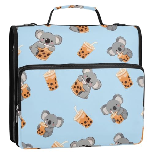 OWFKAY Tasche mit 3 Ringbüchern mit Reißverschluss, Faultier-Milchtee-Muster, mehrere Taschen, Organizer mit Schultergurt und Griff OWFKAY Tasche mit 3 Ringbüchern mit Reißverschluss, Faultier-Milchtee-Muster, mehrere Taschen, Organizer mit Schultergurt und Griff von OWFKAY