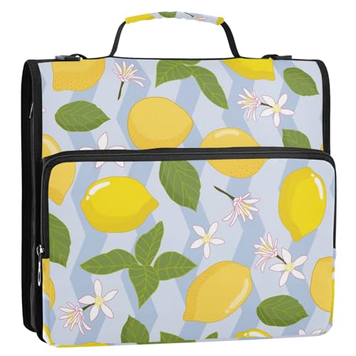 OWFKAY Tasche mit 3 Ringbüchern mit Reißverschluss, Zitronenmuster, mehrere Taschen, Organizer mit Schultergurt und Griff von OWFKAY