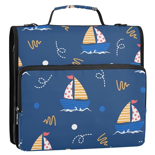 OWFKAY Tasche mit 3 Ringbüchern mit Reißverschluss, gestreift, Segelboot, mehrere Taschen, Organizer mit Schultergurt und Griff OWFKAY Tasche mit 3 Ringbüchern mit Reißverschluss, gestreift, Segelboot, mehrere Taschen, Organizer mit Schultergurt und Griff von OWFKAY