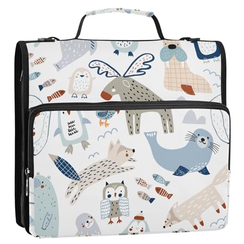 OWFKAY Tasche mit 3 Ringbüchern mit Reißverschluss, niedliche Tiere, Wal, Eule, Pinguin, Fuchs, mehrere Taschen, Organizer mit Schultergurt und Griff OWFKAY Tasche mit 3 Ringbüchern mit Reißverschluss, niedliche Tiere, Wal, Eule, Pinguin, Fuchs, mehrere Taschen, Organizer mit Schultergurt und Griff von OWFKAY