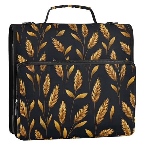 OWFKAY Tasche mit 3 Ringbüchern mit Reißverschluss, weizenschwarzes Hintergrundmuster, mehrere Taschen, Organizer mit Schultergurt und Griff OWFKAY Tasche mit 3 Ringbüchern mit Reißverschluss, weizenschwarzes Hintergrundmuster, mehrere Taschen, Organizer mit Schultergurt und Griff von OWFKAY