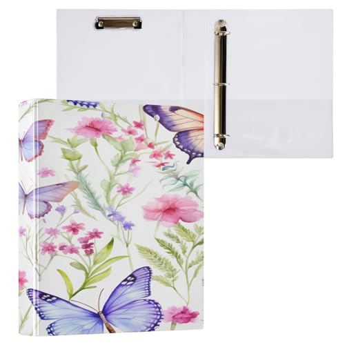 Ringbuch mit 3 Ringen, 3,8 cm, mit Klemmbrett für Schul/Bürobedarf, Frühling, Urlaub, Schmetterling, Aktenordner, Organizer, hält 200 Blatt mit Innentaschen von OWFKAY
