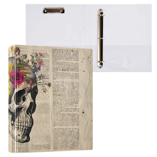 Ringbuch mit 3 Ringen, 3,8 cm, mit Klemmbrett für Schul/Bürobedarf, Skelett, Zeitung, Hintergrund, Ordner, Organizer, hält 200 Blatt mit Innentaschen von OWFKAY