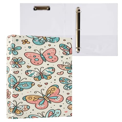 Ringbuch mit 3 Ringen, 3,8 cm, mit Klemmbrett für Schul/Bürobedarf, Sommer, Aquarell-Schmetterling, Ordner, Organizer, hält 200 Blatt mit Innentaschen von OWFKAY