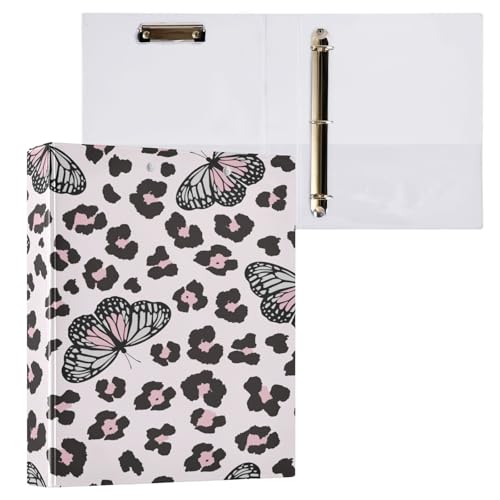 Ringbuch mit 3 Ringen, 3,8 cm, mit Klemmbrett für Schul/Bürobedarf, rosa Schmetterling, Vektorkunst-Design, Aktenordner, Organizer, hält 200 Blatt mit Innentaschen von OWFKAY