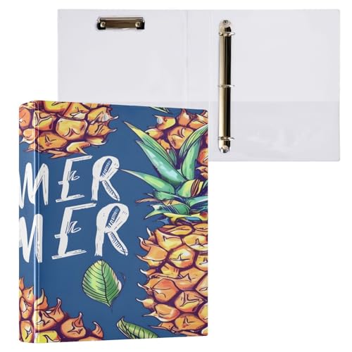 Ringbuch mit 3 Ringen, 3,8 cm, mit Klemmbrett für Schul/Bürobedarf, schöne Ananas-Aktenordner, Organizer, hält 200 Blatt mit Innentaschen von OWFKAY