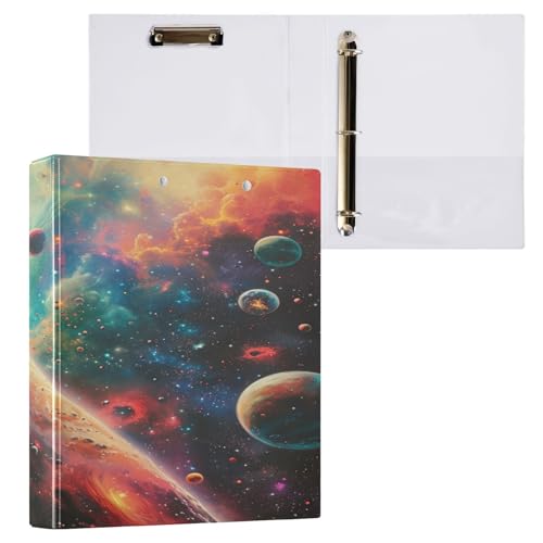 Ringbuch mit 3 Ringen, 3,8 cm, mit Klemmbrett für Schul/Bürobedarf, schöner Sternenhimmel, Ordner, Organizer, hält 200 Blatt mit Innentaschen von OWFKAY