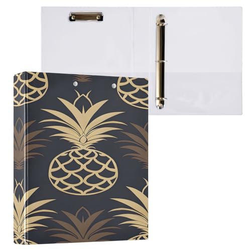 Ringbuch mit 3 Ringen, 3,8 cm, mit Klemmbrett für Schul-/Bürobedarf, Ananas, abstraktes Muster, Aktenordner, Organizer, hält 200 Blatt mit Innentaschen von OWFKAY
