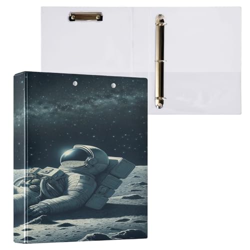 Ringbuch mit 3 Ringen, 3,8 cm, mit Klemmbrett für Schul-/Bürobedarf, Astronaut, liegend auf dem Mond, Aktenordner, Organizer, hält 200 Blatt mit Innentaschen von OWFKAY