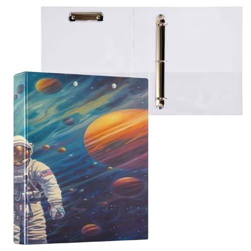 Ringbuch mit 3 Ringen, 3,8 cm, mit Klemmbrett für Schul-/Bürobedarf, Astronaut im Weltraum, Aktenordner, Organizer, hält 200 Blatt mit Innentaschen von OWFKAY