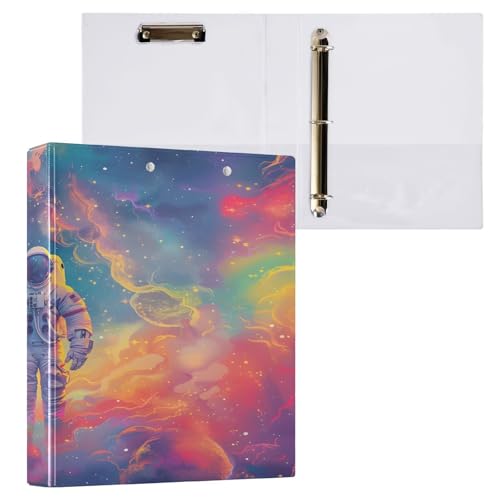 Ringbuch mit 3 Ringen, 3,8 cm, mit Klemmbrett für Schul-/Bürobedarf, Astronaut im verträumten Raum, Aktenordner, Organizer, hält 200 Blatt mit Innentaschen von OWFKAY