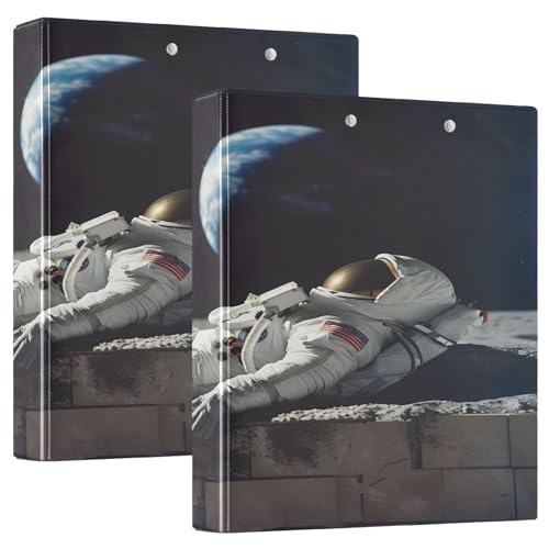 Ringbuch mit 3 Ringen, 3,8 cm, mit Klemmbrett für Schul-/Bürobedarf, Astronaut und Mond, Ordner, Organizer, hält 200 Blatt mit Innentaschen von OWFKAY