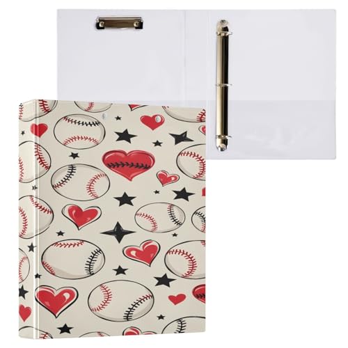 Ringbuch mit 3 Ringen, 3,8 cm, mit Klemmbrett für Schul-/Bürobedarf, Baseball-Liebesstern, Ordner, Organizer, hält 200 Blatt mit Innentaschen, 1 Stück von OWFKAY