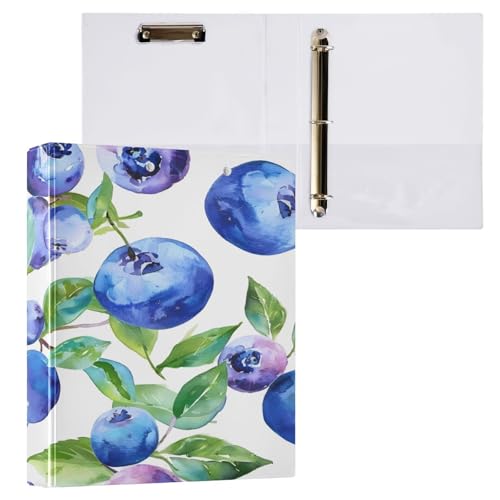 Ringbuch mit 3 Ringen, 3,8 cm, mit Klemmbrett für Schul-/Bürobedarf, Blaubeer-Hintergrund, Aquarell-Aktenordner, Organizer, hält 200 Blatt mit Innentaschen von OWFKAY