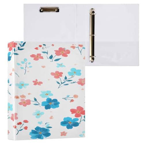 Ringbuch mit 3 Ringen, 3,8 cm, mit Klemmbrett für Schul-/Bürobedarf, Blumen, blau-rotes Muster, Aktenordner, Organizer, hält 200 Blatt mit Innentaschen, 1 Stück Ringbuch mit 3 Ringen, 3,8 cm, mit Klemmbrett für Schul-/Bürobedarf, Blumen, blau-rotes Muster, Aktenordner, Organizer, hält 200 Blatt mit Innentaschen, 1 Stück von OWFKAY