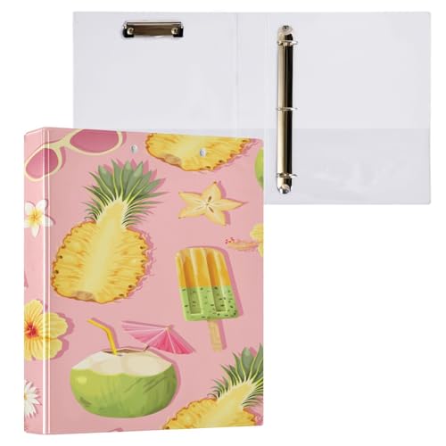 Ringbuch mit 3 Ringen, 3,8 cm, mit Klemmbrett für Schul-/Bürobedarf, Blumen und exotische Früchte, Aktenordner, Organizer, hält 200 Blatt mit Innentaschen von OWFKAY